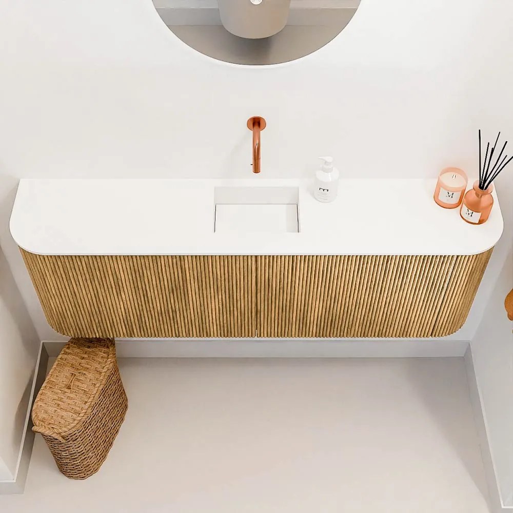 Mondiaz Joya 125cm toiletmeubel ronding links/rechts oak met wastafel faye midden zonder kraangat talc