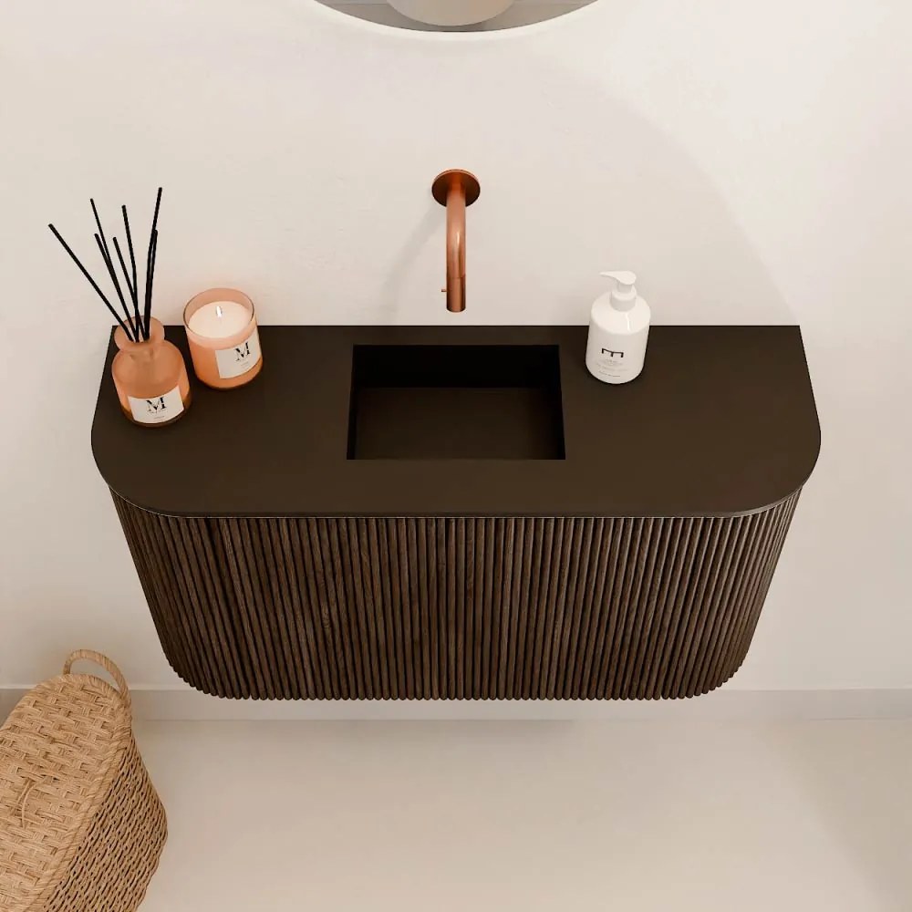 Mondiaz Joya 75cm toiletmeubel ronding links/rechts walnut met wastafel faye midden zonder kraangat urban
