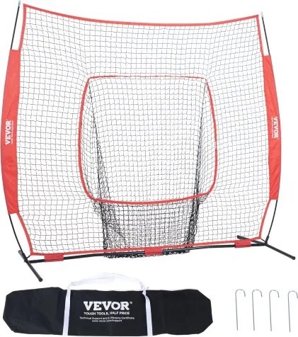 VEVOR 213,4 x 106 x 210 cm honkbal-softbal oefennet, honkbal-werpnet, slaan, vangen, werpen, vangnet trainingshulpmiddelen voor honkbaluitrusting met boogframe, draagtas en slagzone