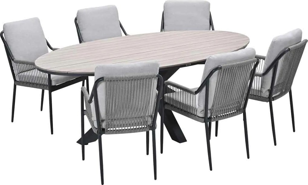 Garden Impressions Stevie tuinset 7-delig taupe - Tulli tuintafel 220x115xH75 cm - light teak vironwood