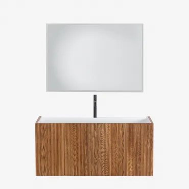 Fiore Houten Badkamermeubelset Met Geïntegreerde Wastafel Donker Hout & Rectangular Led Y Antivaho (100x70) Tasmin & Zwart ↑30 - Sklum