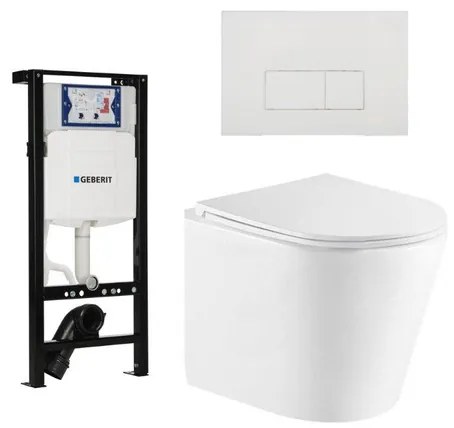 QeramiQ Dely Toiletset - 36.3x51.7cm - diepspoel - rimless - Inbouwreservoir met Geberit UP320 spoelmechanisme - softclose toiletzitting - mat witte bedieningsplaat - rechtehoekige knoppen - wit mat SW1026254/SW1381697/SW706191/SW1000766