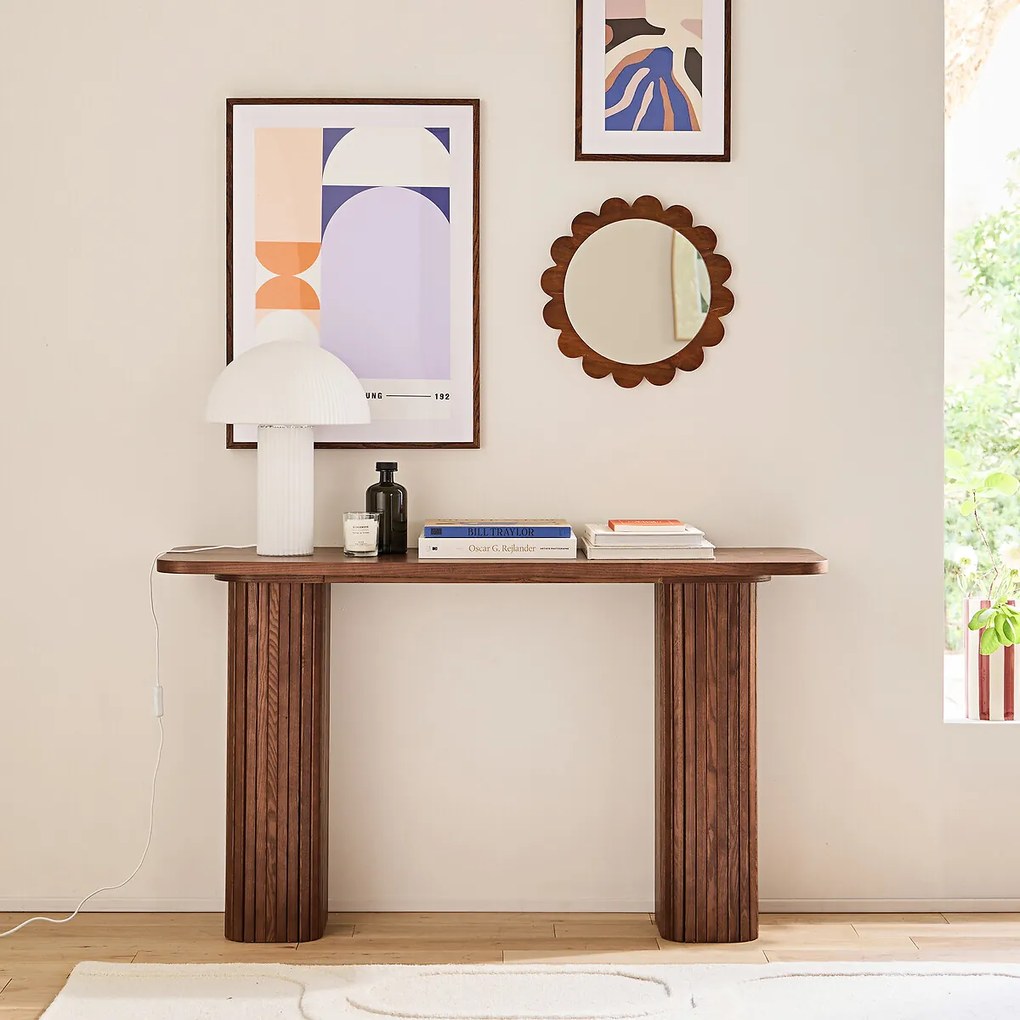 Essenhouten gefineerde wandtafel met walnootbeits, Latti