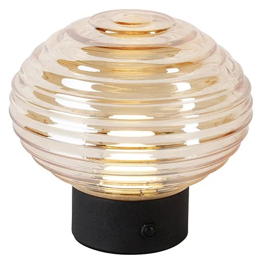 LED Tafellamp met dimmer zwart met amber glas oplaadbaar - Lexie Modern rond Binnenverlichting Lamp