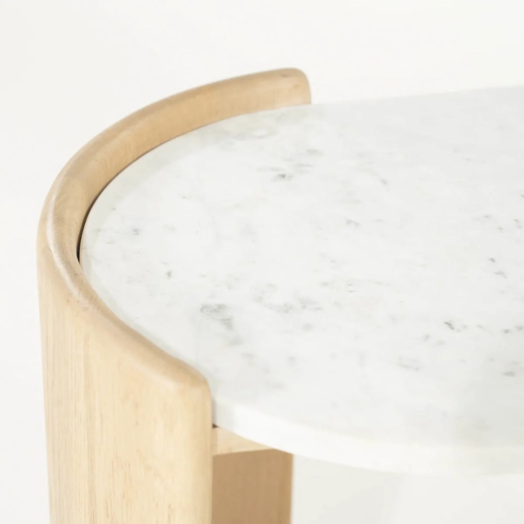 Bijzettafel Eiken Met Wit Marmer - 50 X 35cm.