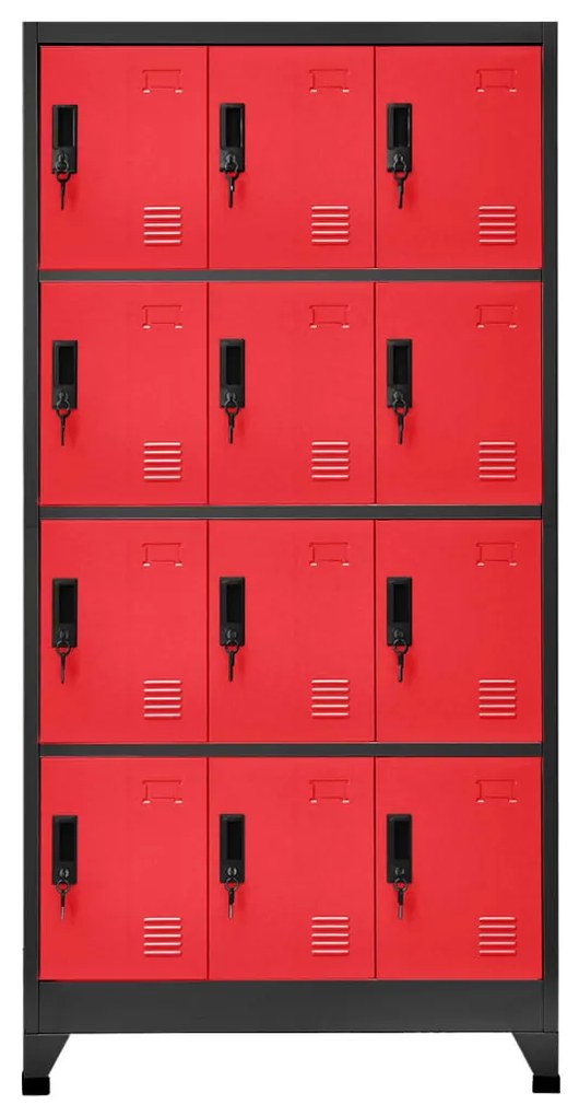 vidaXL Lockerkast 90x45x180 cm staal antracietkleurig en rood