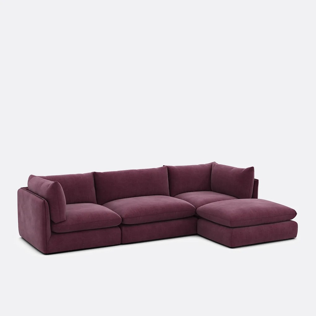 Modulaire bank, 3 zits met poef, gestructureerde stof, Malo