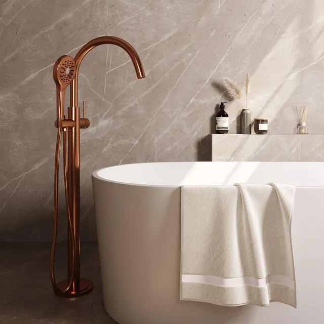 BRAUER Stripe Vrijstaande Badmengkraan - SET 02 - 3-standen handdouche - doucheslang - koper geborsteld PVD 5-GK-338