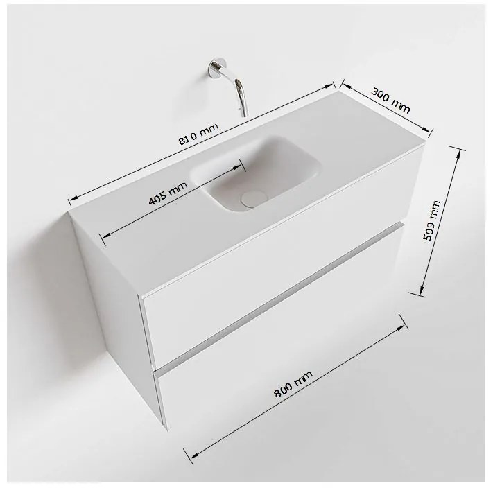 Mondiaz Ada 80cm toiletmeubel smoke met wastafel talc midden zonder kraangat