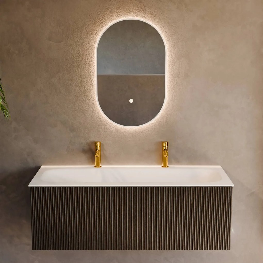 Mondiaz Kurve 120cm badmeubel shadow met 1 lade en wastafel big large midden 2 kraangaten