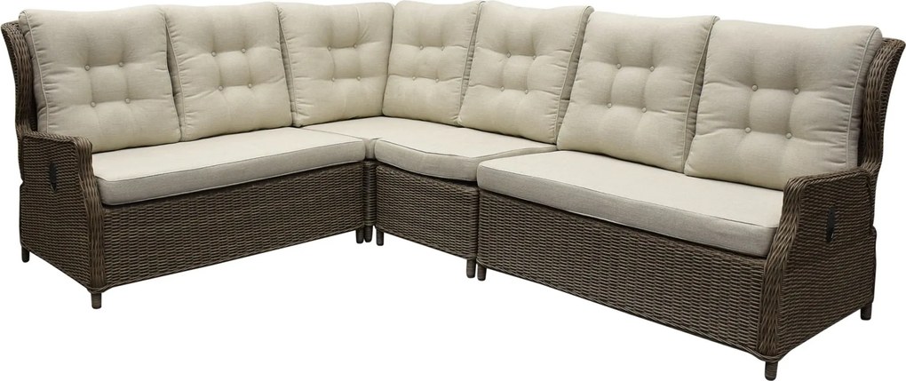 Ibiza hoek loungeset 4 delig verstelbaar bruin wicker | naturel mixed weave kussen