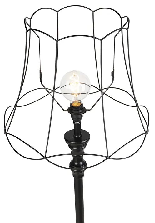Vloerlamp zwart met Granny Frame kap 45 cm - Classico Klassiek / Antiek Minimalistisch E27 Draadlamp rond Binnenverlichting Steen / Beton Lamp