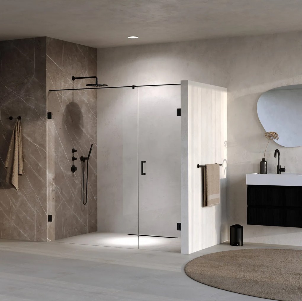 Brauer Void profielloze nisdeur 190cm met draaideur 70cm aan muur zwart mat
