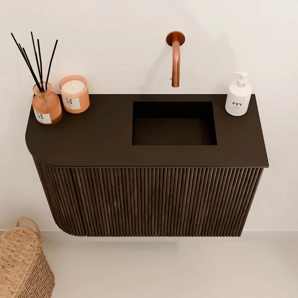 Mondiaz Joya 60cm toiletmeubel ronding links walnut met wastafel faye rechts zonder kraangat urban
