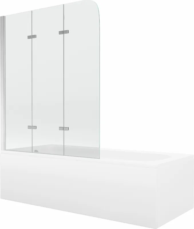 Mexen Vega rechthoekig bad van 170 x 70 cm met ombouw en 3-delig scherm 120 cm, transparant, chroom - 550117070X9012030100