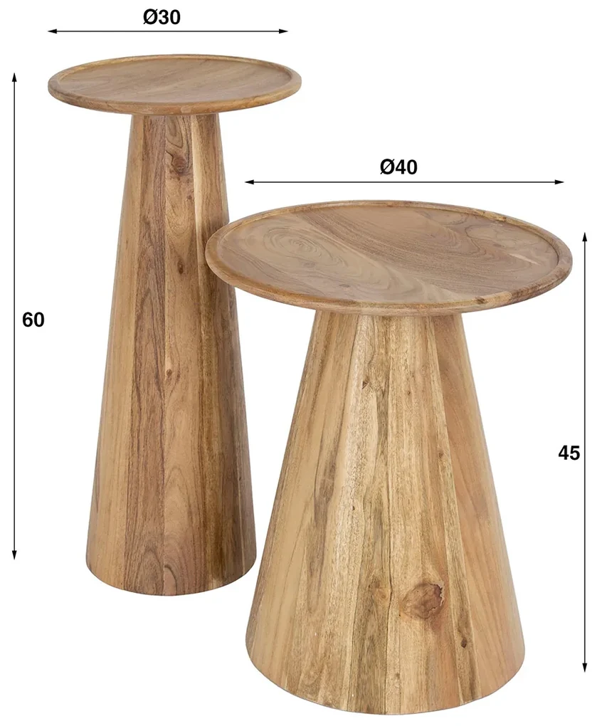 Ronde Bijzettafelset Massief Acacia - 30 X 30cm.