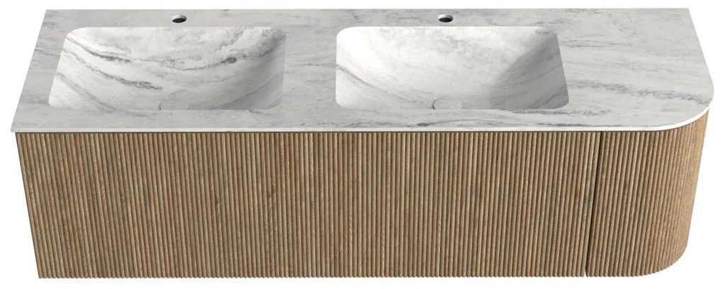 Mondiaz Kurve-dlux 145cm badmeubel ronding rechts dusk met 1 lade en deur en wastafel leaf dubbel/links 2 kraangaten opalo