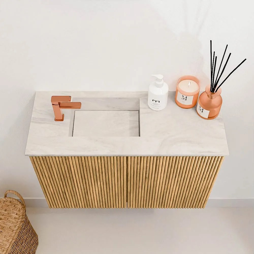 Mondiaz Joya DLux 60cm toiletmeubel oak met wastafel faye links 1 kraangat ostra