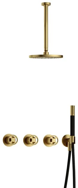 Hotbath Cobber IBSW70 Regendoucheset inbouw - 30cm plafondarm - 20cm ronde hoofddouche - staafhanddouche - Geborsteld messing PVD IBSW70BBP3