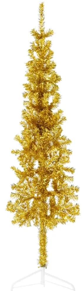 vidaXL Kunstkerstboom half met standaard smal 150 cm goudkleurig