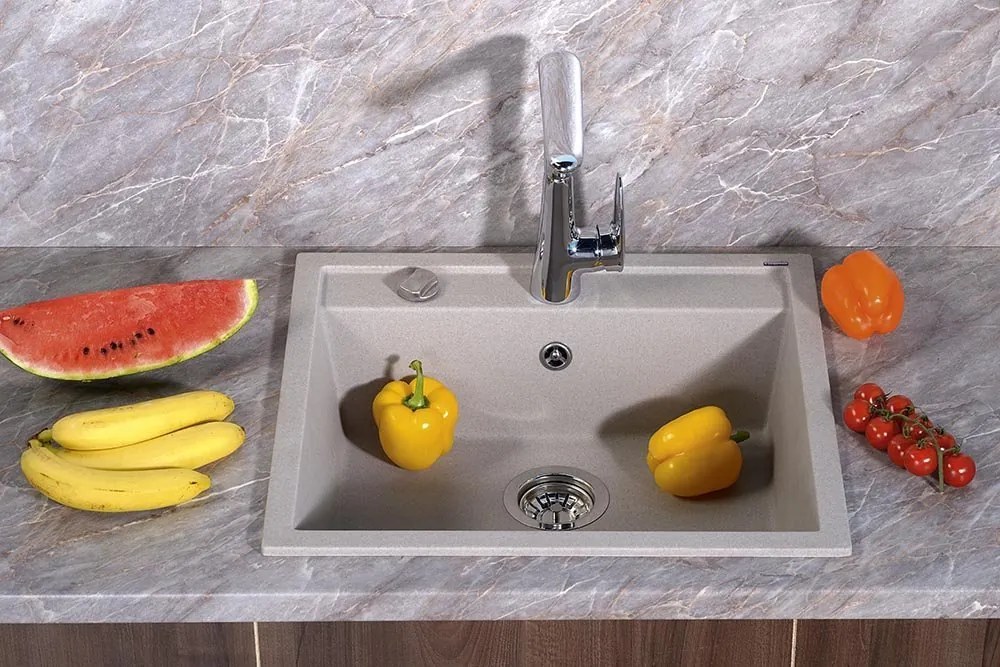 Sapho spoelbak 57x51cm met kraangat wit graniet