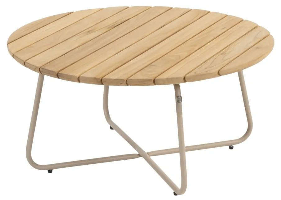 4 Seasons Outdoor Verdi loungetafel latte met rond teak blad Ø 73 cm SALE Loungetafel   beige weerbestendig