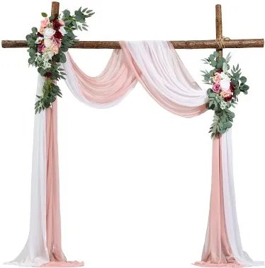 VEVOR Bruiloftsboog Bloemenset, Roze Bruiloftsboog Bloemenset met Gordijnen (Set van 4) - 2 Bloemstukken, 2 Transparante Gordijnen, voor Ceremonieboeketten, Receptie Achtergronddecoratie