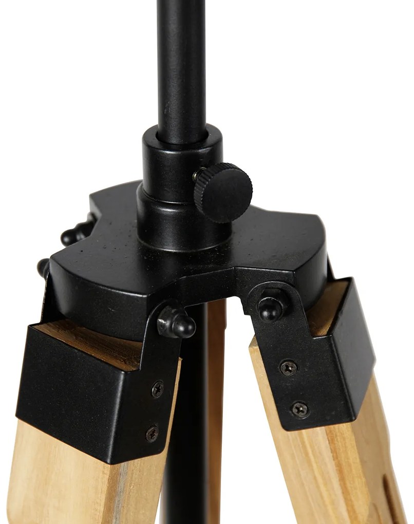 Industriële tripod vloerlamp zwart met hout - Mangoes