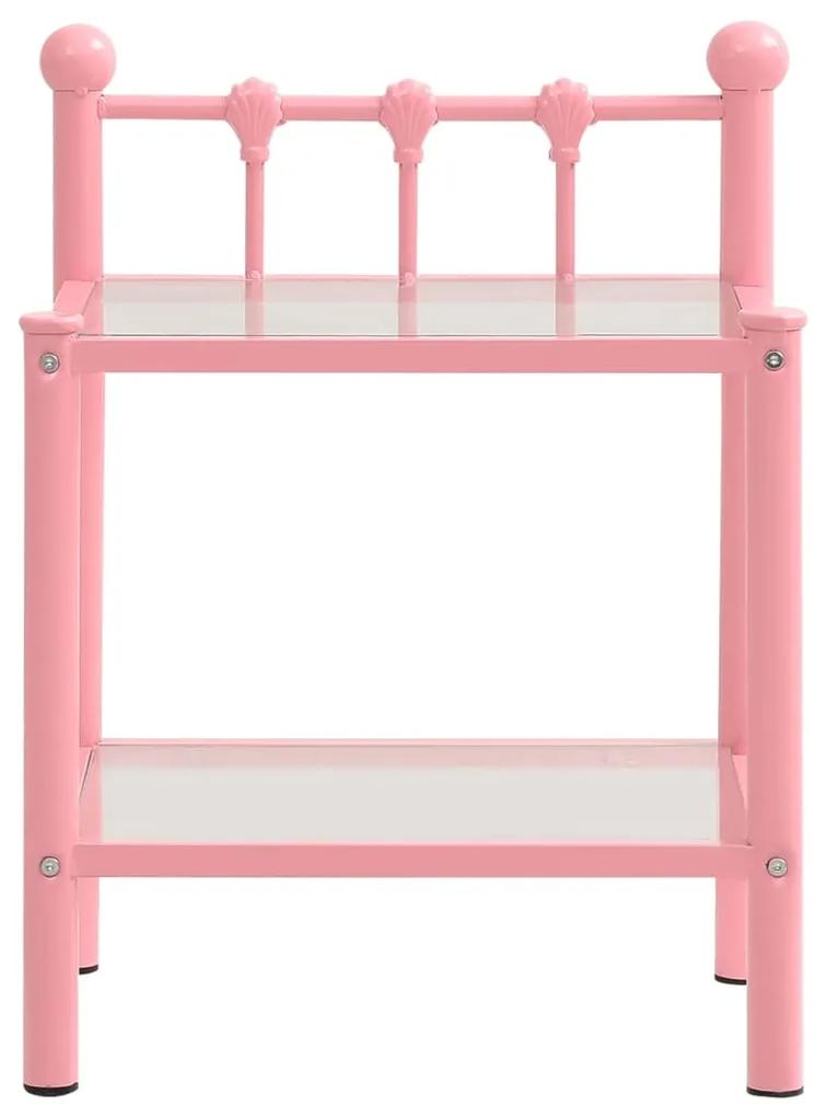 vidaXL Nachtkastje 45x34,5x60,5 cm metaal en glas roze en transparant