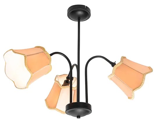 Stoffen Klassieke plafondlamp zwart met lampenkap goud 3-lichts - Nona Klassiek / Antiek E14 rond Binnenverlichting Lamp