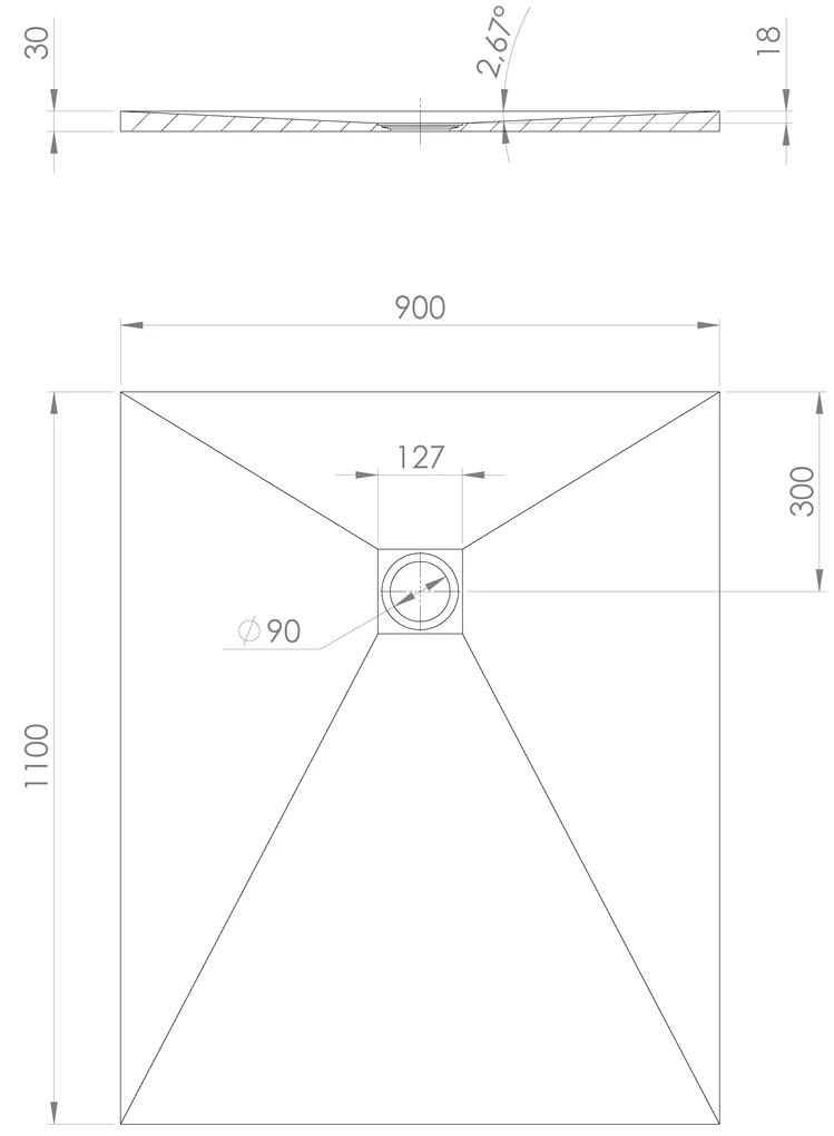 Polysan Treneca douchebak 110x90cm zwart mat