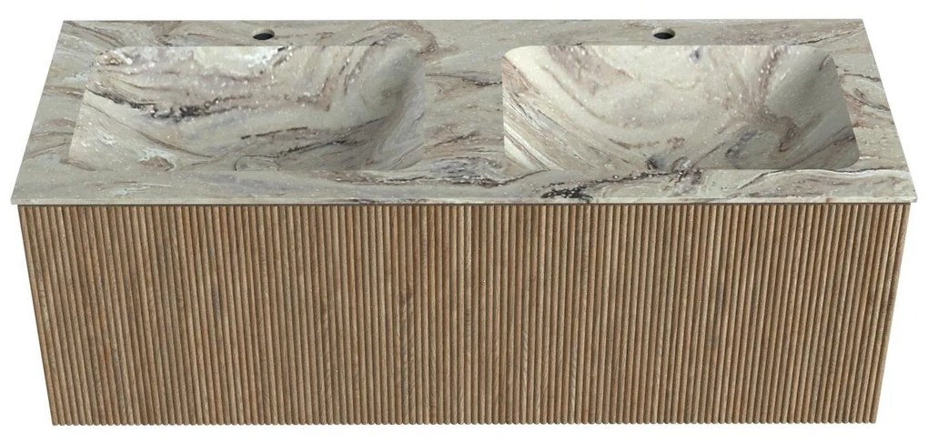 Mondiaz Kurve-dlux 120cm badmeubel dusk met 1 lade en wastafel leaf dubbel 2 kraangaten glace