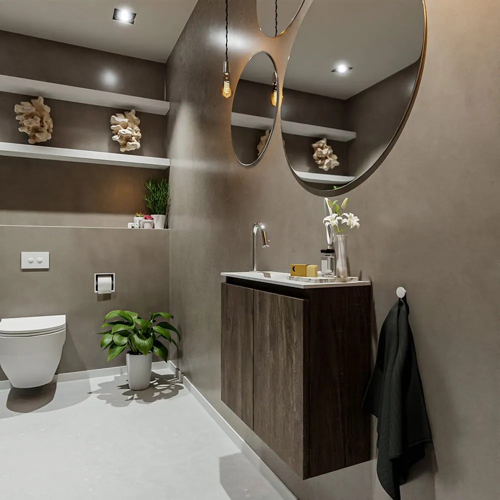 Mondiaz Ture 60cm toiletmeubel dark brown met wastafel talc links 1 kraangat