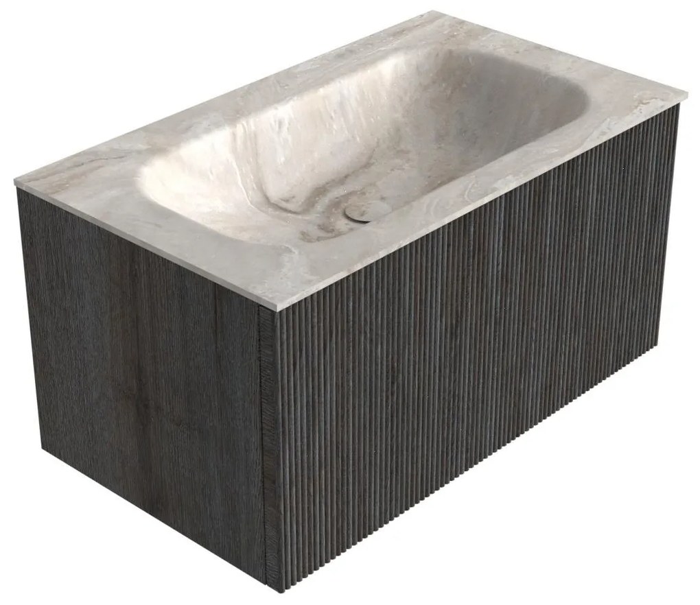 Mondiaz Kurve-dlux 80cm badmeubel shadow met 1 lade en wastafel big small midden zonder kraangat frappe