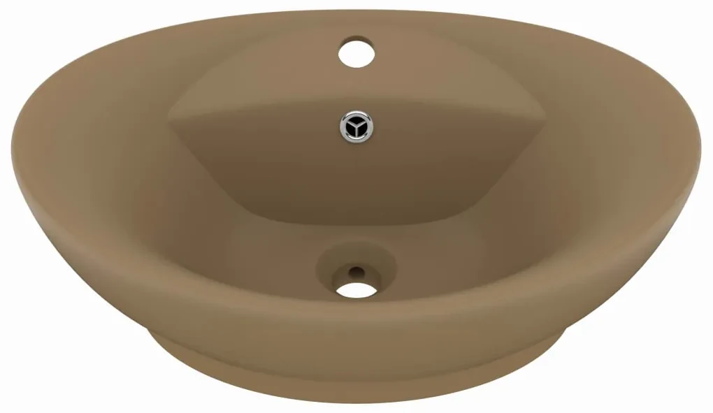 vidaXL Wastafel met overloop ovaal 58,5x39 cm keramiek matcrème