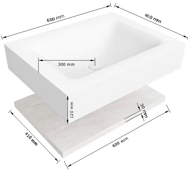 Zaro Alan badmeubel 60cm met planchet washed oak en vrijhangende wastafel cloud midden zonder kraangat urban