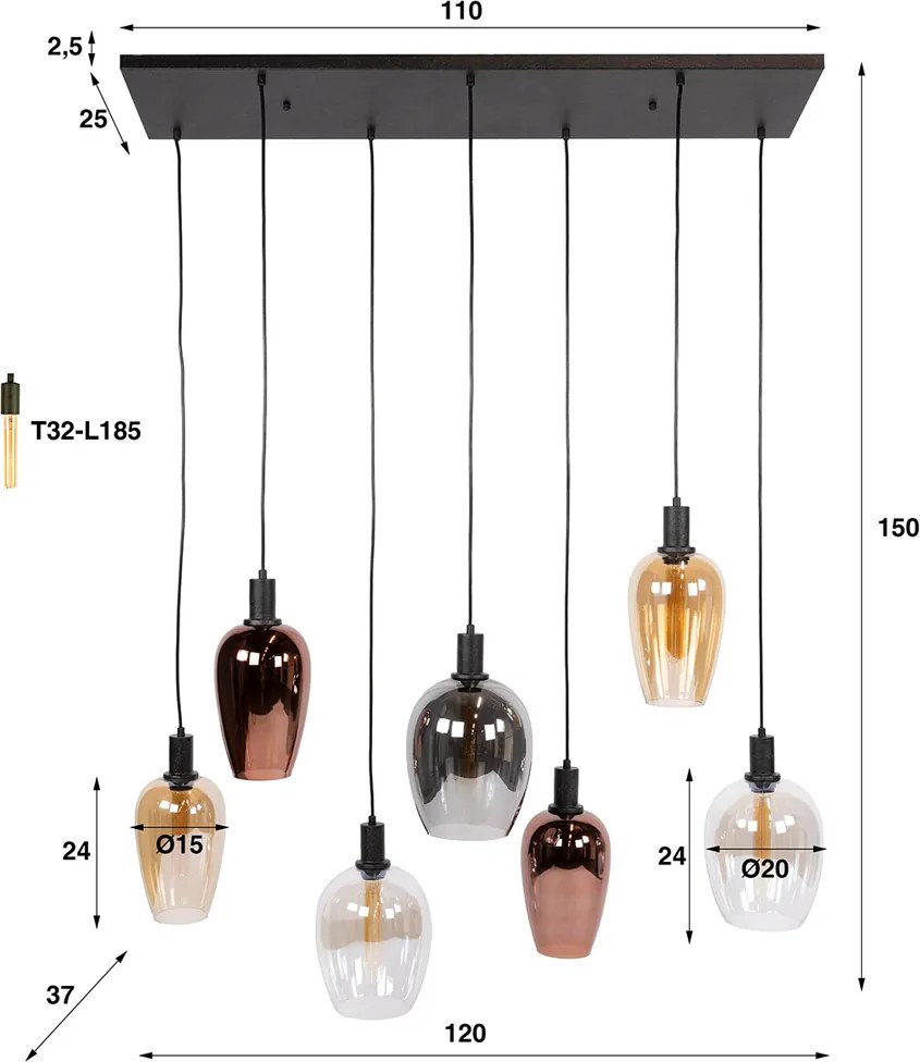 Hanglamp Met Gekleurde Glazen Kappen