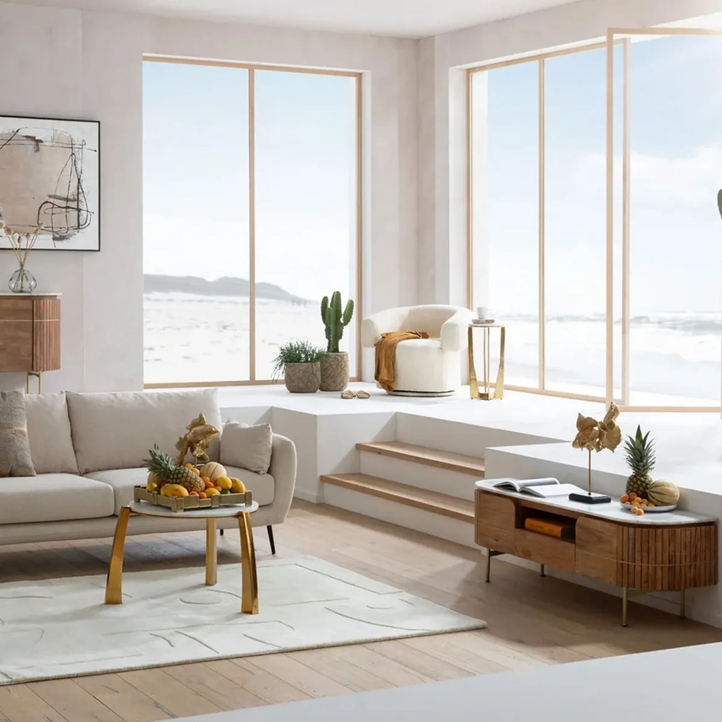 Tv-meubel Mangohout En Marmer - 145x42x48cm.
