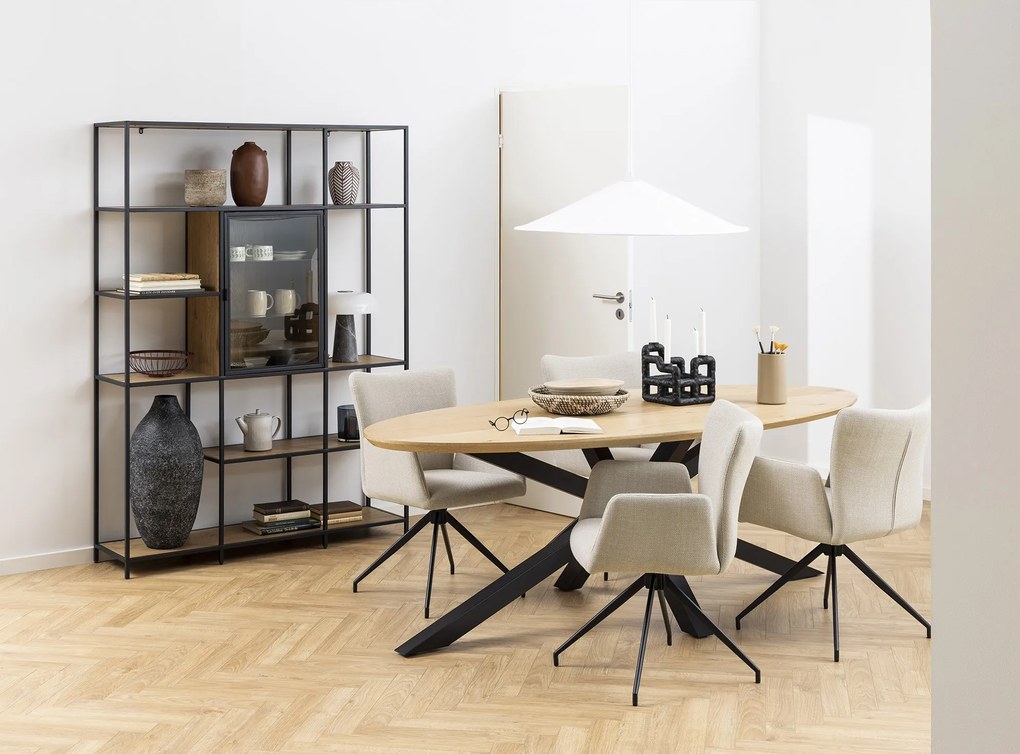 SARETTA Beige (stof Basel 24) - MODERNE GESTOFFEERDE DRAAISTOEL VOOR WOONKAMER/EETAMER/LOFT KANTOOR