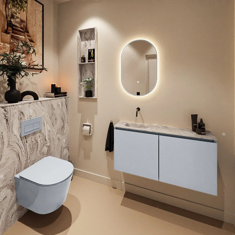 Mondiaz Ture DLux toiletmeubel 100cm clay met wastafel glace links zonder kraangat