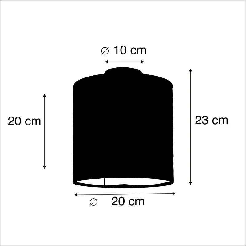 Plafondlamp met velours kap oud roze met goud 20 cm - Combi zwart