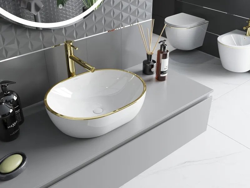 Mexen Viki opbouw wastafel 48 x 35 cm, wit/gouden rand - 21054805