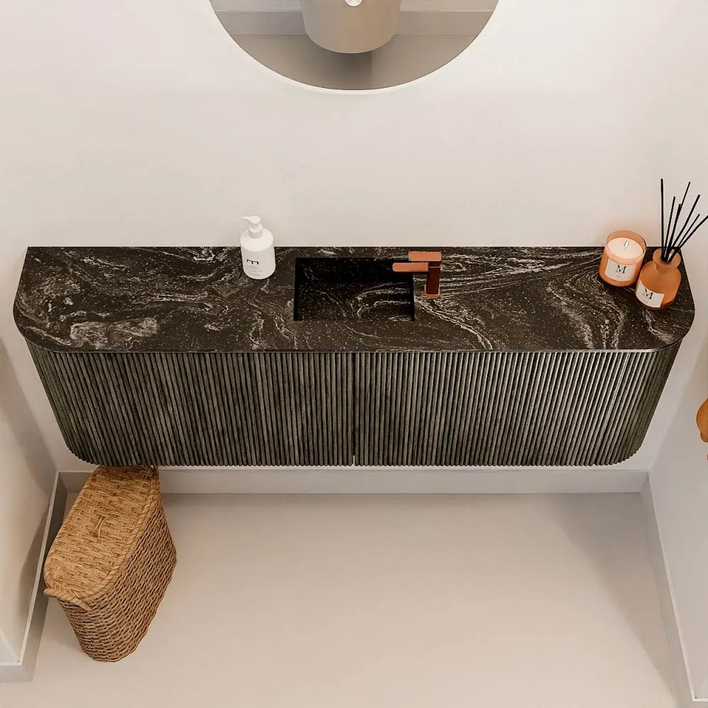 Mondiaz Joya DLux 125cm toiletmeubel ronding links/rechts shadow met wastafel faye midden 1 kraangat lava