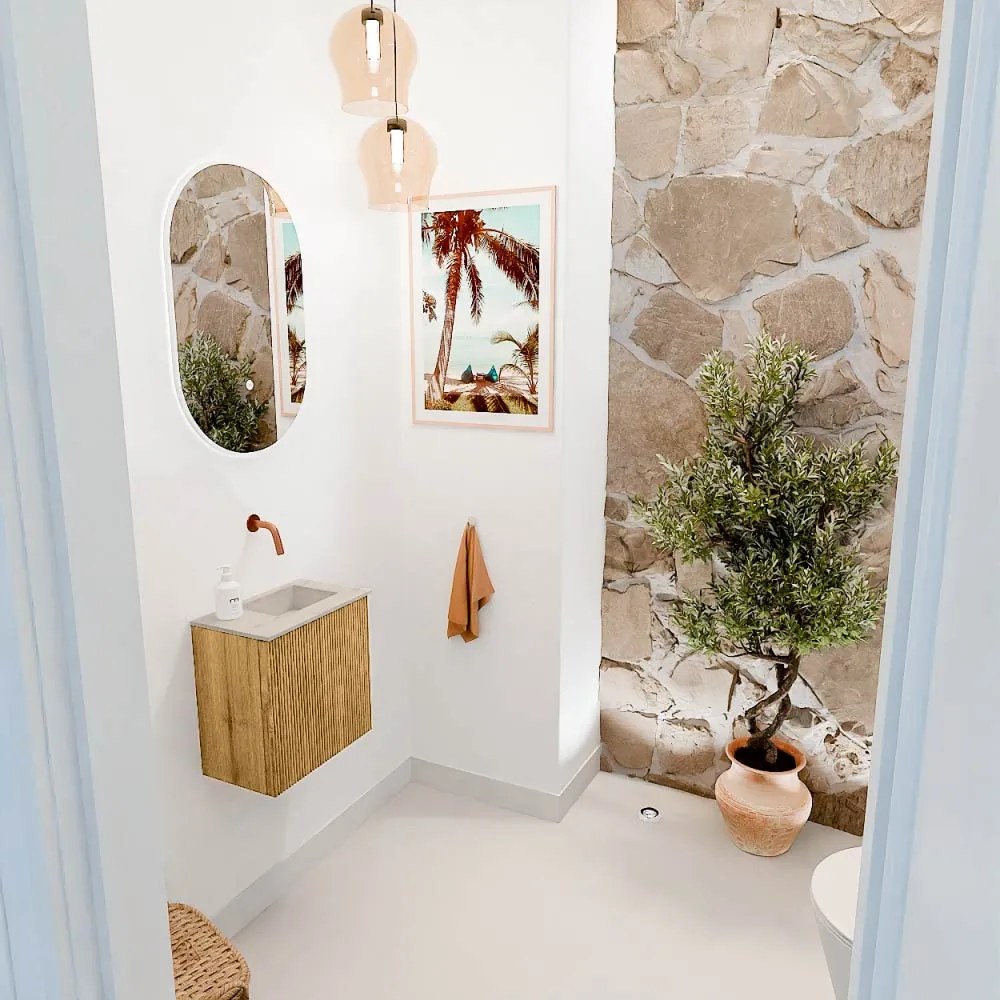Mondiaz Joya DLux 40cm toiletmeubel oak met wastafel faye rechts zonder kraangat opalo