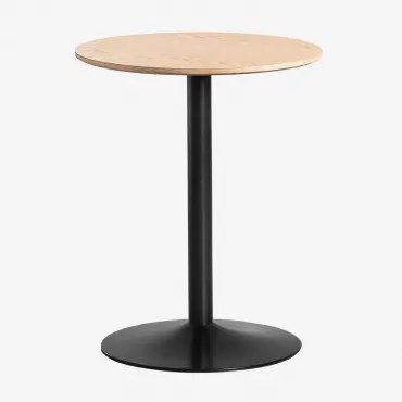 Ronde Eettafel Van Mdf En Ijzer Yvetta Ø60 Cm & Zwart & Eikenhout - Sklum
