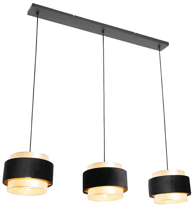 Stoffen Eettafel / Eetkamer Moderne hanglamp zwart met goud 3-lichts - Elif Modern E27 Binnenverlichting Lamp