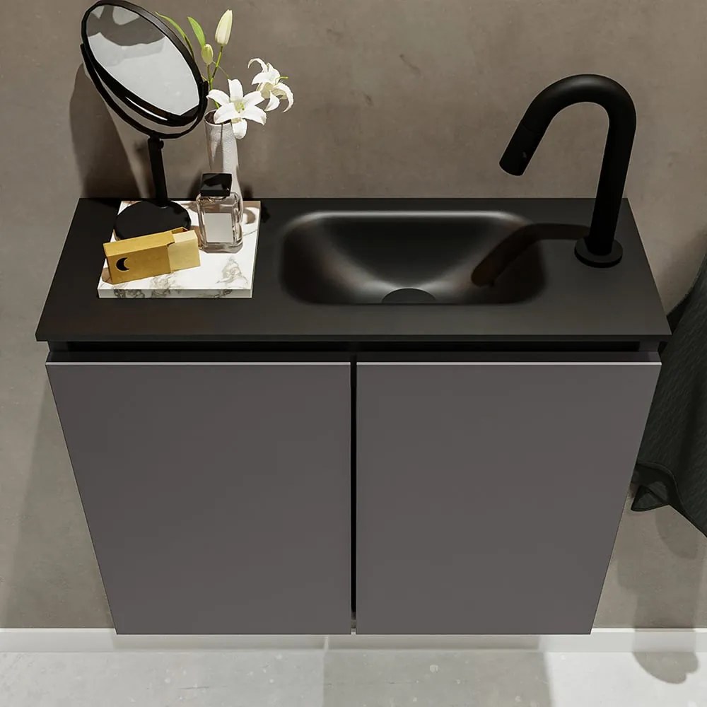 Mondiaz Ture 60cm toiletmeubel dark grey met wastafel urban rechts 1 kraangat