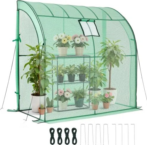 VEVOR Kas 198x100x200 cm, Foliekas, Tomatenkas, Tomatenkas met raam, PE-hoes, Plank, Oprolbare deuren met ritssluiting, Buitenkas