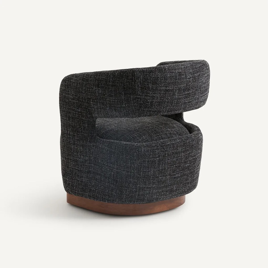 Draaifauteuil met walnoten onderstel, mêleestof, Jesper