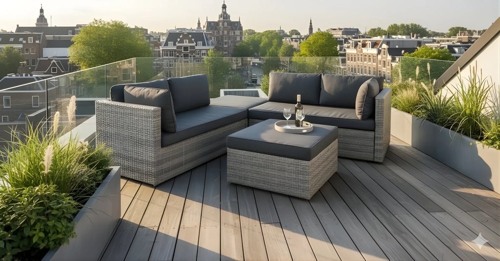 Baratti Hoek Loungeset Amalia - Antraciet & Grijs - Wicker - Baratti